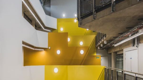 Plasterboard partitions to atrium